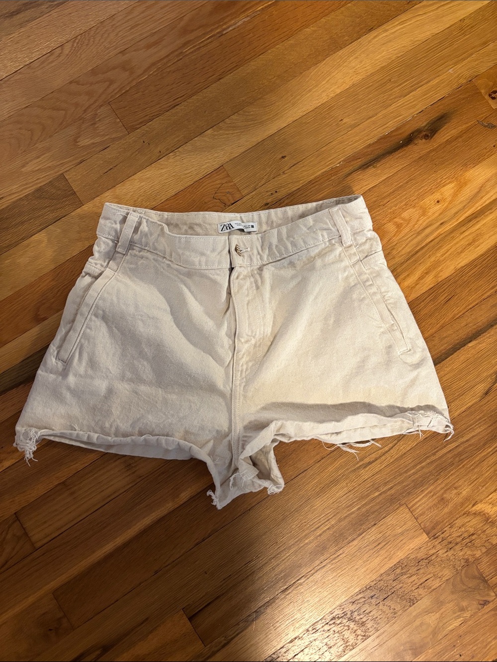 Zara Cream High-Rise Denim Shorts
